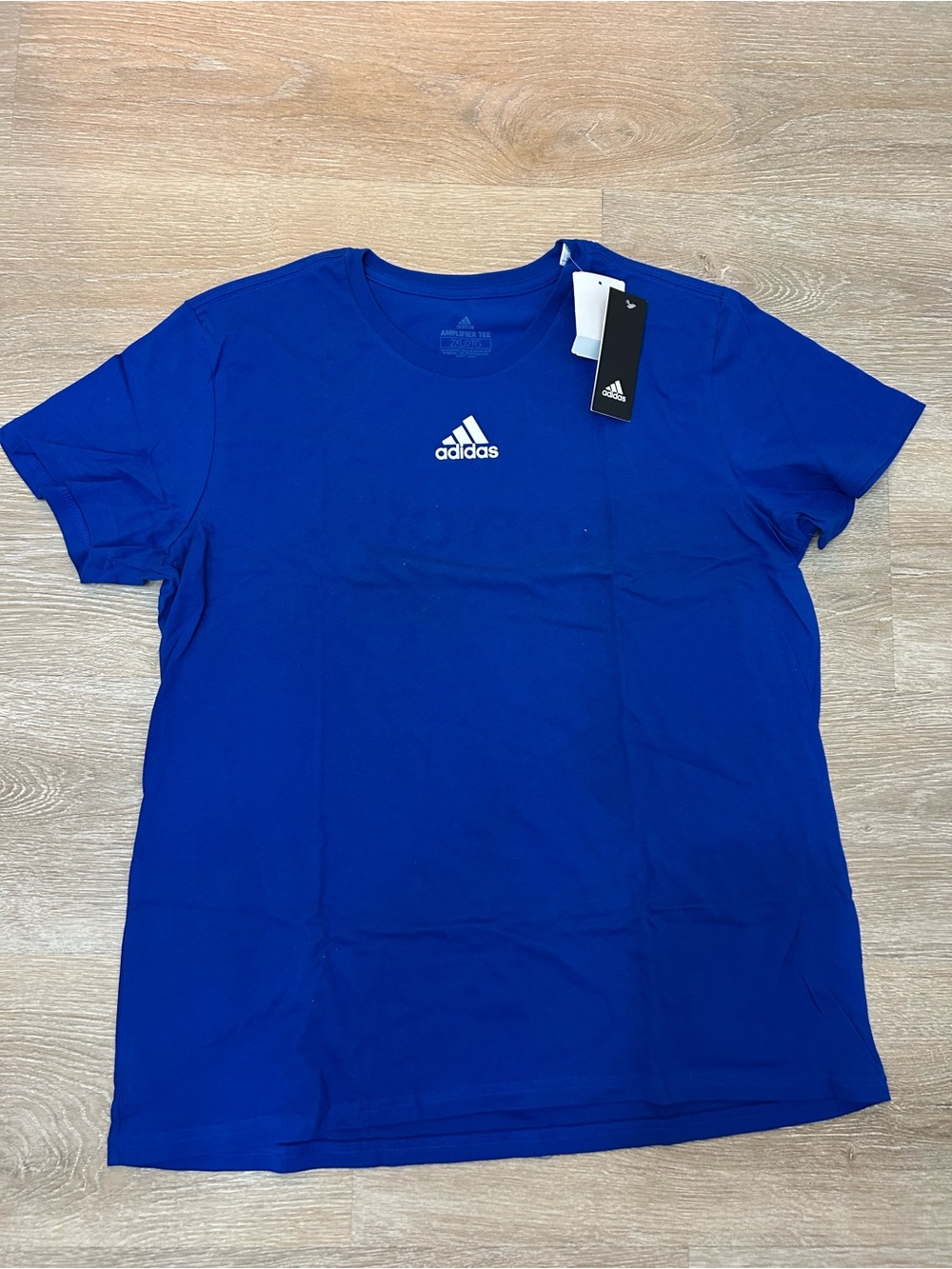 Adidas Shirt Mens XXL Blue Amplifier Big Logo Sport Basic T-Shirt Graphic Tee
